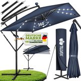 tillvex® Aluminium Parasol rechthoekig Ø 330 cm met led-zonne-energie + afdekking met zwengel
