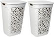 EDA 2x stuks wasmanden/wasboxen met deksel licht grijs kunststof L43 x B36 x H63 cm - 60 liter