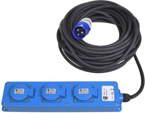 ProPlus CEE 3-Weg Stekkerdoos 20 Meter (2x Schuko + 1x 2-USB) - Zwart