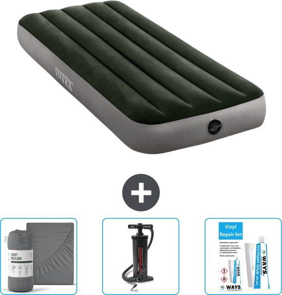 Intex Luchtbed - 1-Persoons - 76 x 191 x 25 cm - Groen - Incl. Hoeslaken, Pomp & Reparatieset