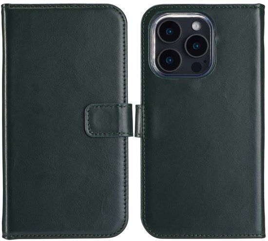 Selencia Echt Leren Bookcase voor de Apple iPhone 16 Pro - Groen