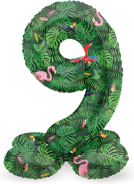 Folat Staande Folieballon Cijfer 9 Jungle Vibe - 72 cm