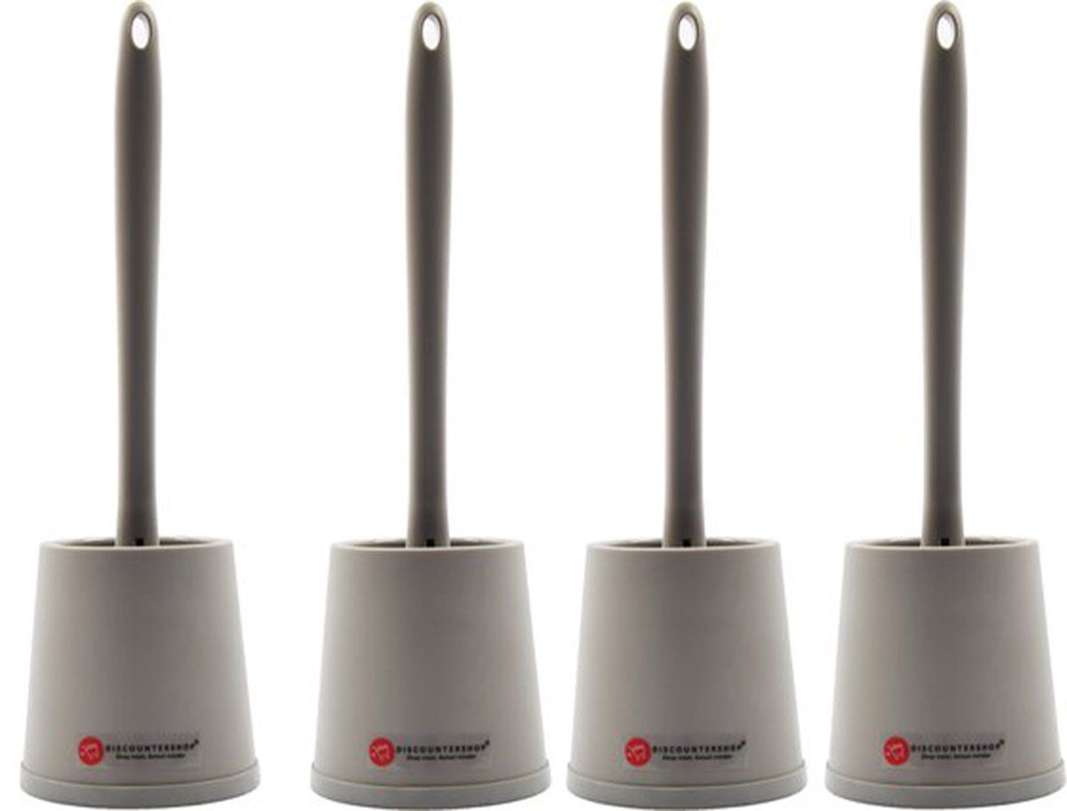 discountershop 4x | Toiletborstel met siliconen borstel - Grijs - Kunststof - 8720572686373