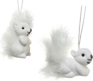 Decoris Eekhoorn kersthangers - 2x st - wit - 6 cm - kunststof