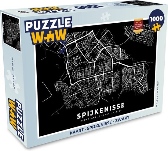 MuchoWow Puzzel Kaart - Spijkenisse - Zwart - Legpuzzel - Puzzel 1000 stukjes volwassenen