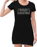 Bellatio Decorations Shoppartners Bv Glitter kerst jurkje zwart Merry Christmas glitter steentjes/ rhinestones voor dames - Glitter kerst jurk/ outfit L