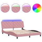 VidaXL Bedframe met LED zonder matras fluweel roze 160x200 cm