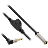 InLine 99253C Slim audiokabel jack 3,5 mm ST gehoekt/BU, met volumeregelaar, 0,25 m