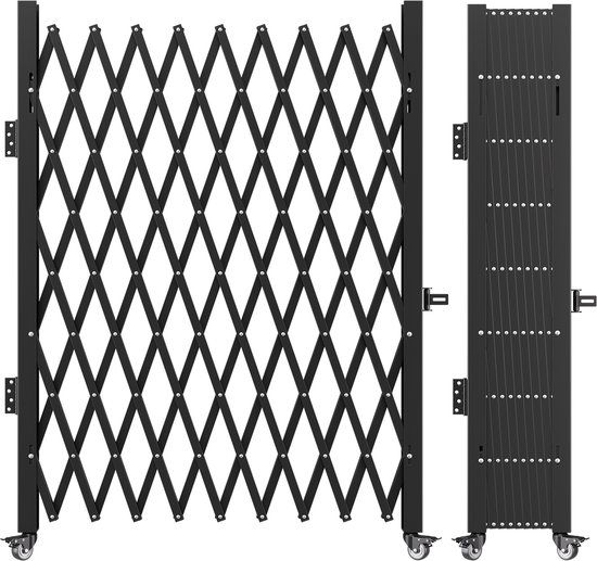 Vevor Enkele Opvouwbare Veiligheidspoort Vouwdeur, Accordeon Stalen Veiligheidspoort, Flexibele Uitbreidbare Veiligheidspoort, 360 ° Rollende Barricadepoort, Schaarpoort / Deur met Hangslot