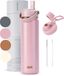 VANN® RVS Drinkfles 650 ML met rietje voor volwassenen – 3-Wandig – Met 2 doppen – Thermosfles – 12 uur warm/24 uur koud – Cadeau voor man en vrouw – VANN Gold Botte Pink