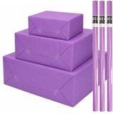 Bellatio Decorations - 3x rollen cadeau Inpakpapier - Paars - 200 x 70 cm