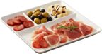 Excellent Houseware Hapjes / Tapas serveerschaal - porselein - wit - 25 cm - met vakken - vierkant