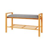 Wintem - Schoenenbank van bamboe met gevoerd kussen en plank van latten voor schoenen en accessoires, natuurlijk design, ruimtebesparend, eenvoudig te monteren en te reinigen