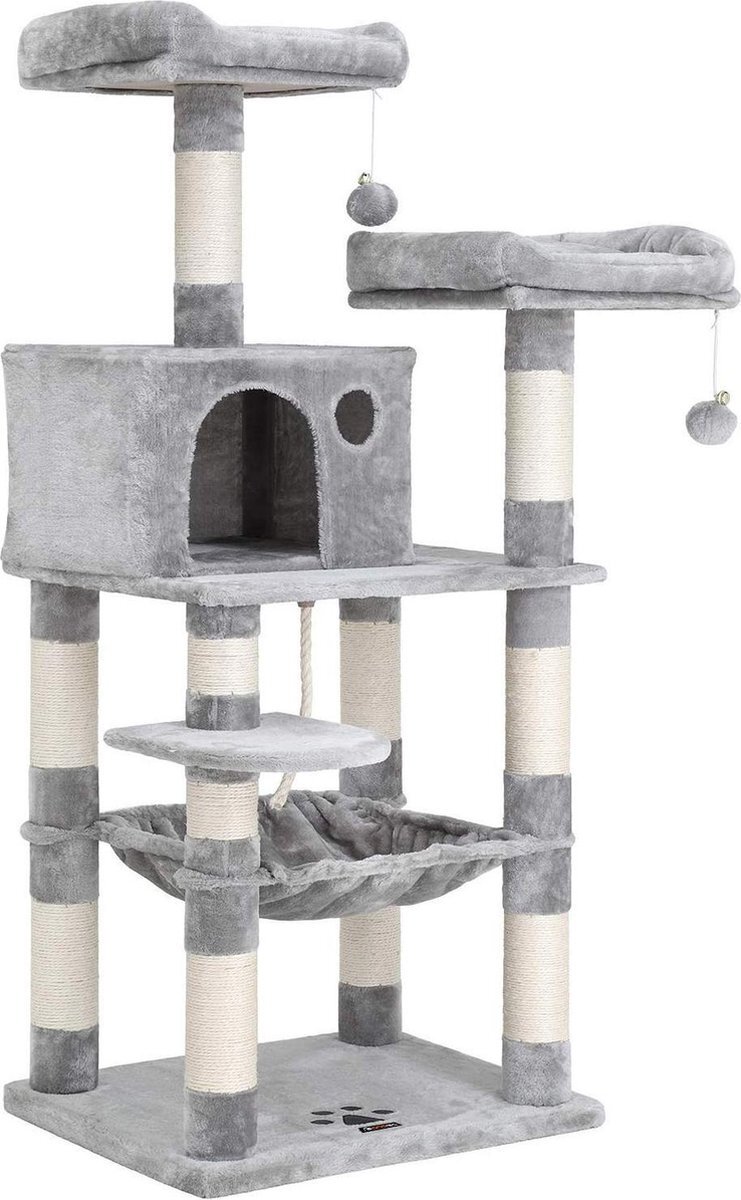 Nancy's Kattenboom - Krabpaal - Klimboom voor katten - Kat Toren met grot - Lichtgrijs - 55 x 45 x 143 cm wit, grijs