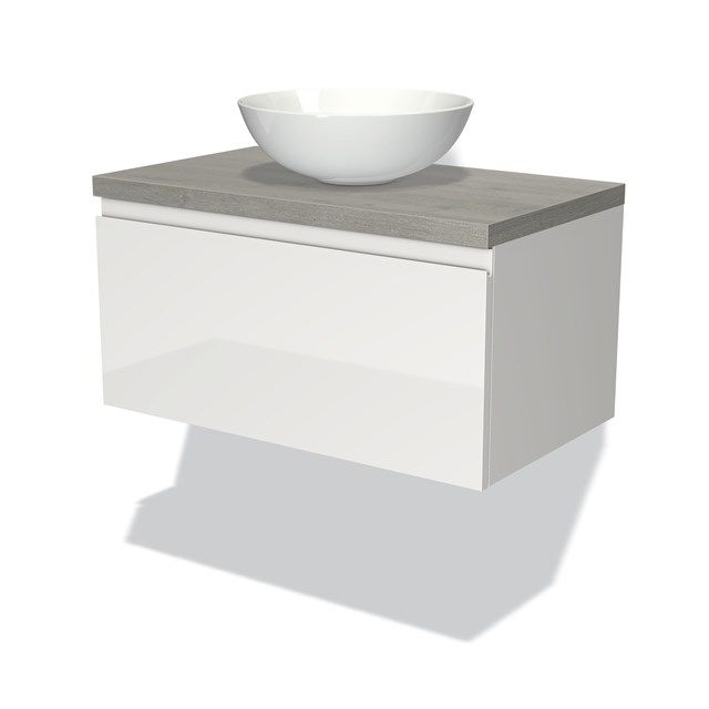 Maxaro Badkamermeubel Modulo Plato 80cm Hoogglans Wit 1 Lade Greeploos Grijs Eiken