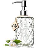 JASAI Diamond Design Zeepdispenser van glas met roestvrijstalen pomp 304 zeepdispenser voor badkamer voor handzeep, zeep, lotion (transparant)
