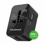 Travelhawk Wereldstekker - met USB-C en USB Poort - Zwart
