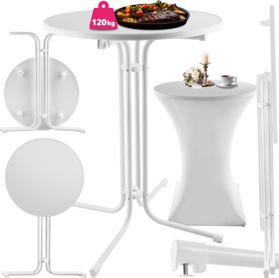 tectake Gastro Bartafel Ø80cm - Wit - Opklapbaar - Rond - MDF Tafelblad