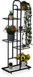 Merkloos Relaxdays Plantenstandaard met 6 niveaus voor 7 bloempotten, metalen kamerplantenrek, 109,5 x 44 x 22 cm, plantentrap, zwart