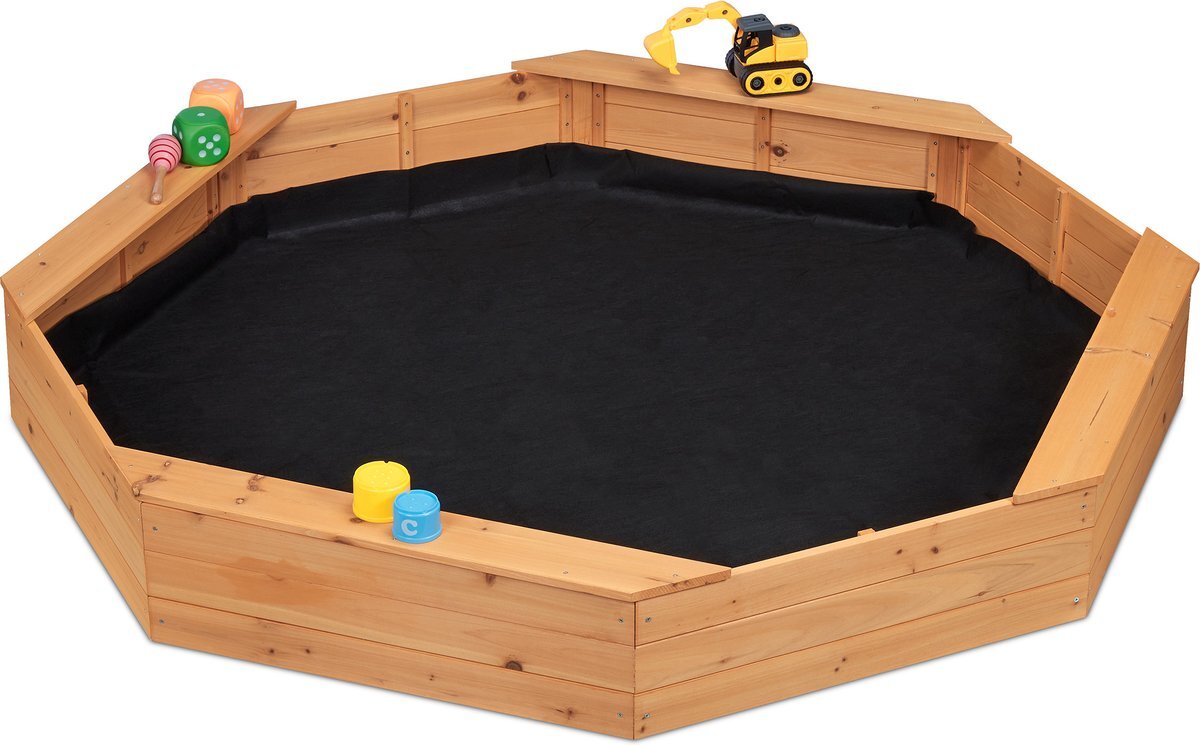 Arenero Niños, Octogonal, 4 Bancos, Con Forro, 22,5 X 160 X 160 Cm, Cajón De Arena, Madera De Abeto Natural Relaxdays 85215258