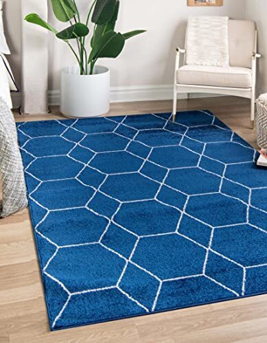 Unique Loom Trellis Frieze Collectie, roosterlook in Marokkaanse stijl, geometrisch modern tapijt, marineblauw, 152 x 244 cm