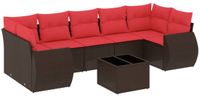 vidaXL 8-delige tuinbankset met kussens, bruin, polyrotan