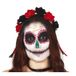 Fiestas Guirca Day of the dead Diadeem/tiara met zwarte en rode rozen voor dames - Halloween verkleed accessoires