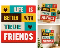 spreuktegel Deco Tile Life Is Better Friends - decoratieve keramische tegel - vriendschapsspreuk - wanddecoratie - Flamingo