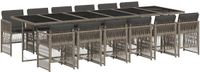 vidaXL 13-delige tuinset met kussens, grijs, polyrotan