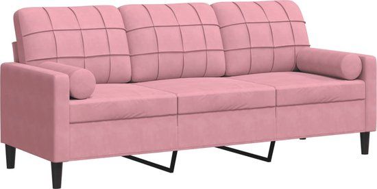 vidaXL Driezitsbank met sierkussens 180 cm fluweel roze