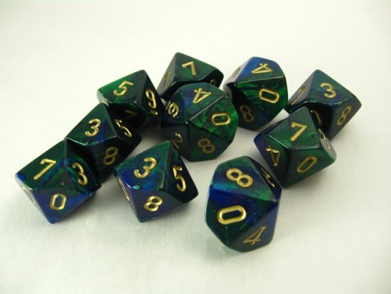 Chessex dobbelstenen set 10 10-zijdig Gemini blue-green w/gold