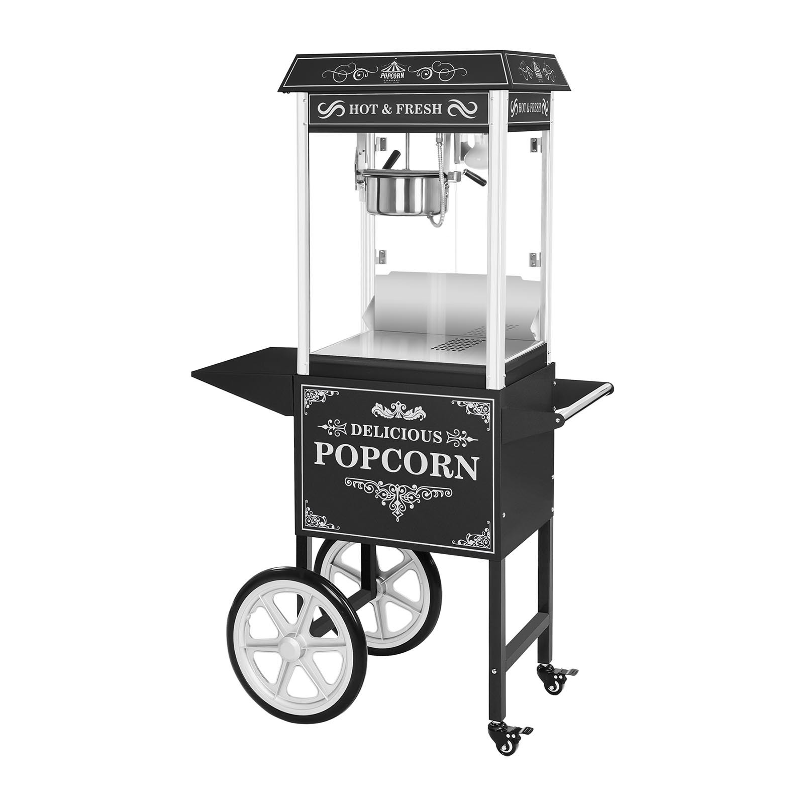 Royal Catering Popcornmachine met onderstel - Retro-ontwerp - Zwart