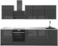 Vicco Complete keukeneenheid Fame-Line, Antraciet Hoogglans/Antraciet, 280 cm, WB Marmer