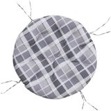vidaXL - Zitkussen - rond - ruitpatroon - Ø - 100x11 - cm - Oxford stof - Grijs