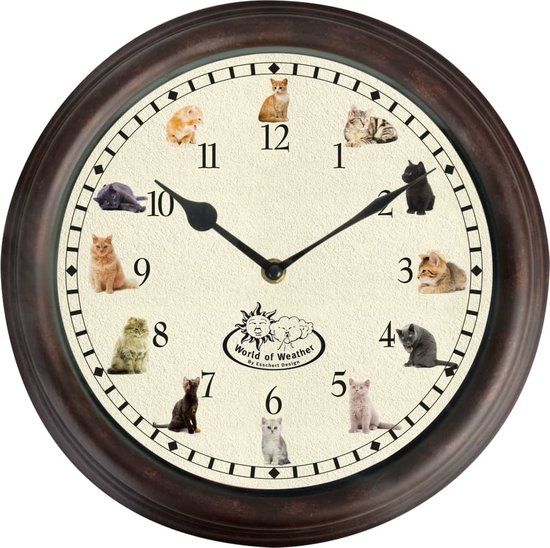 Esschert Design Klok met kattengeluiden - 30 cm - Multikleur