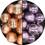 Merkloos / Sans marque Kaemingk B.V. Kunststof kerstballen 6 cm - 24 stuks - lichtbruin en lila paars