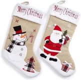 Heitmann Set van 2 Grote Kerstsokken - Kerstman & Sneeuwpop - Jute