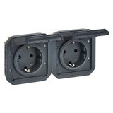 LEGRAND, Plexo nieuwe inzet, stopcontact voor vochtige ruimtes, 2-voudig, Schuko-standaard, incl. klapdeksel, aanraakbeveiliging, voorbedraad, horizontaal, IP44 - IK08 (IP55 bij gesloten deksel)