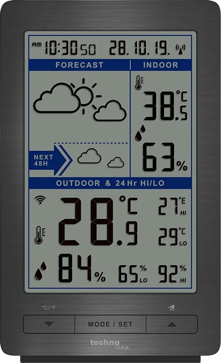 technoline Weerstation - Inc. Buitensensor - Radio gestuurde klok - Datum - Weersvoorspelling/omstandigheden - WS 9485