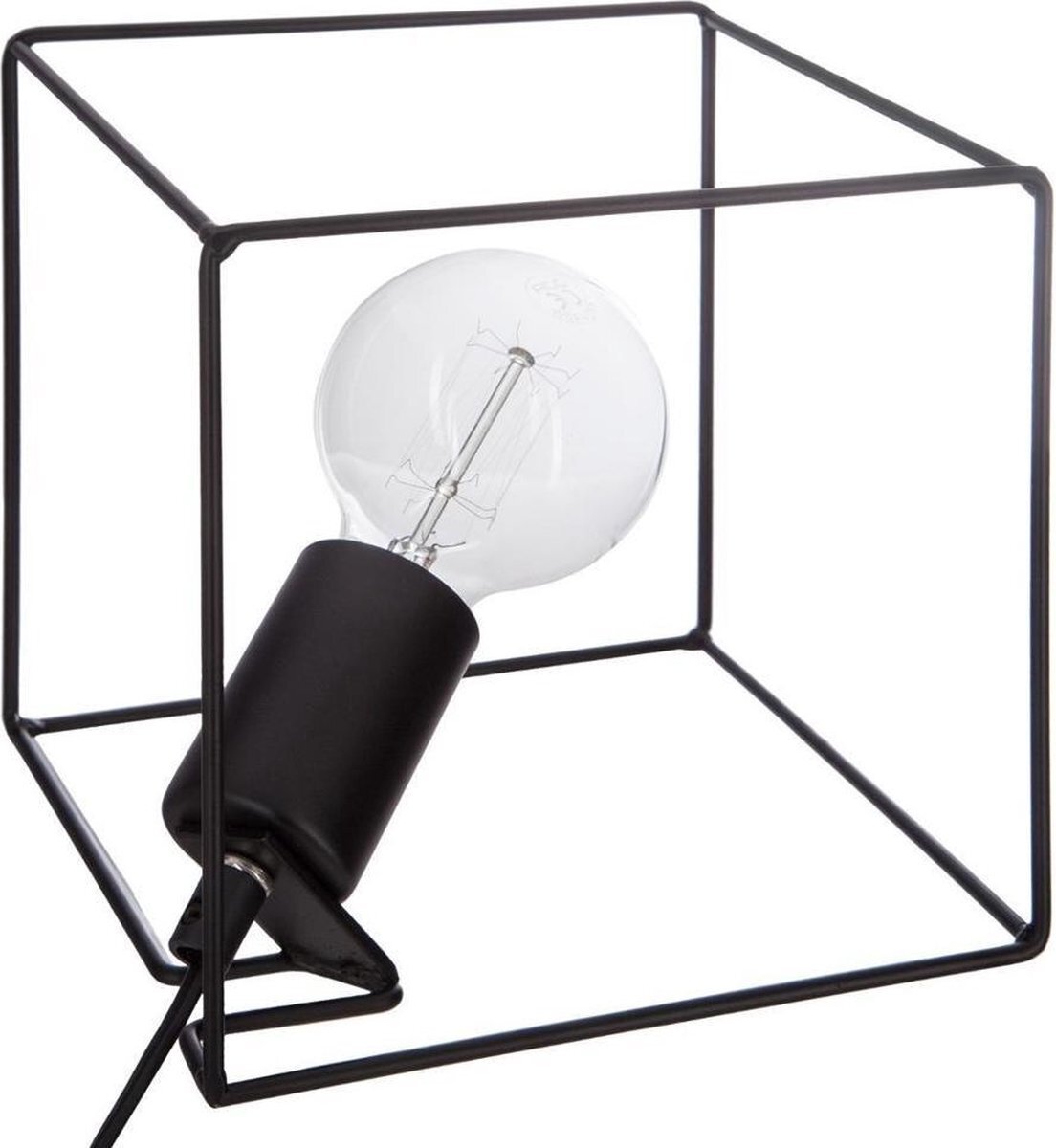 b-home-interieur.be Metalen Lamp Zwart Vierkant - Tafellamp zwart Metaal - Eigentijdse metalen lamp met draden - Hoogte 18