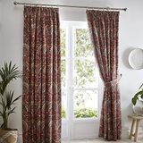 Dreams & Drapes Kastanjebruine jacobijn-potloodvouwgordijnen - B 168 x 183 cm (66 x 72) - 2 panelen + bindruggen - damastgordijnen met bloemen - Marokkaanse boho-gordijnen voor slaapkamer en woonkamer