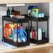 Unyqoos® Meuble bas organisateur, 2 étagères, 38,5 x 16,5 x 35,5 cm – ABS avec 4 supports renforcés en acier inoxydable et 4 crochets, solution de rangement peu encombrante sans outils, convient pour cuisine et salle de bain