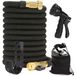 Tuyau d'arrosage flexible - Tuyau d'eau extensible, 10–30 mètres - Léger, en TPE/polyester - Pistolet d'arrosage à 8 jets - Anti-vrille - Raccords de 1,27/1,9 cm - Noir
