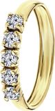 Lucardi Dames Ring met 5 zirkonia stenen - Ring - Cadeau - 14 Karaat - Geelgoud