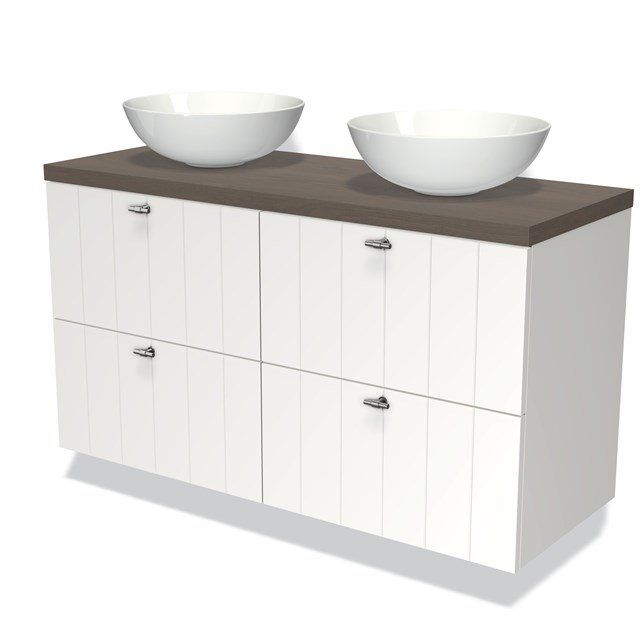 Maxaro Badkamermeubel Modulo Plato 120cm Mat Wit 4 Lades Lamel Donkerbruin Eiken