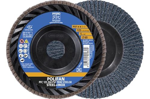 PFERD POLIFAN Waaierschijf 125 mm zirconia korund Z60 – PSF TRIM STEELOX voor staal en roestvrij staal (inox), vorm PFC/B/T29, Ø 22,23 mm boring, waaierschijf voor haakse slijpers, 10 stuks