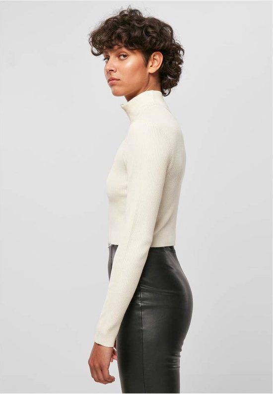 Urban Classics Cropped Rib Knit Zip Cardigan - Women's 5XL - Ivory