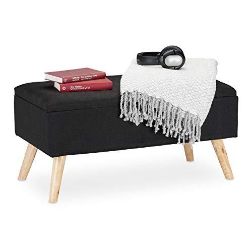 Relaxdays Hal opbergbank, gewatteerd, houten poten, stoffen hoes, HxBxD: 39,5 x 79,5 x 39,5 cm, zwart