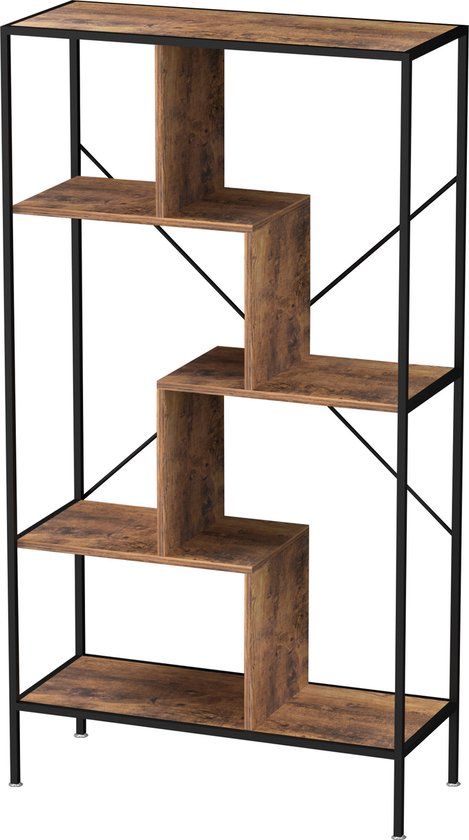 VDD Industrial Vintage Design Wandkast Boekenkast Stoer - Open Vakkenkast - Industrieel - Metaal Hout - Zwart - 147 cm