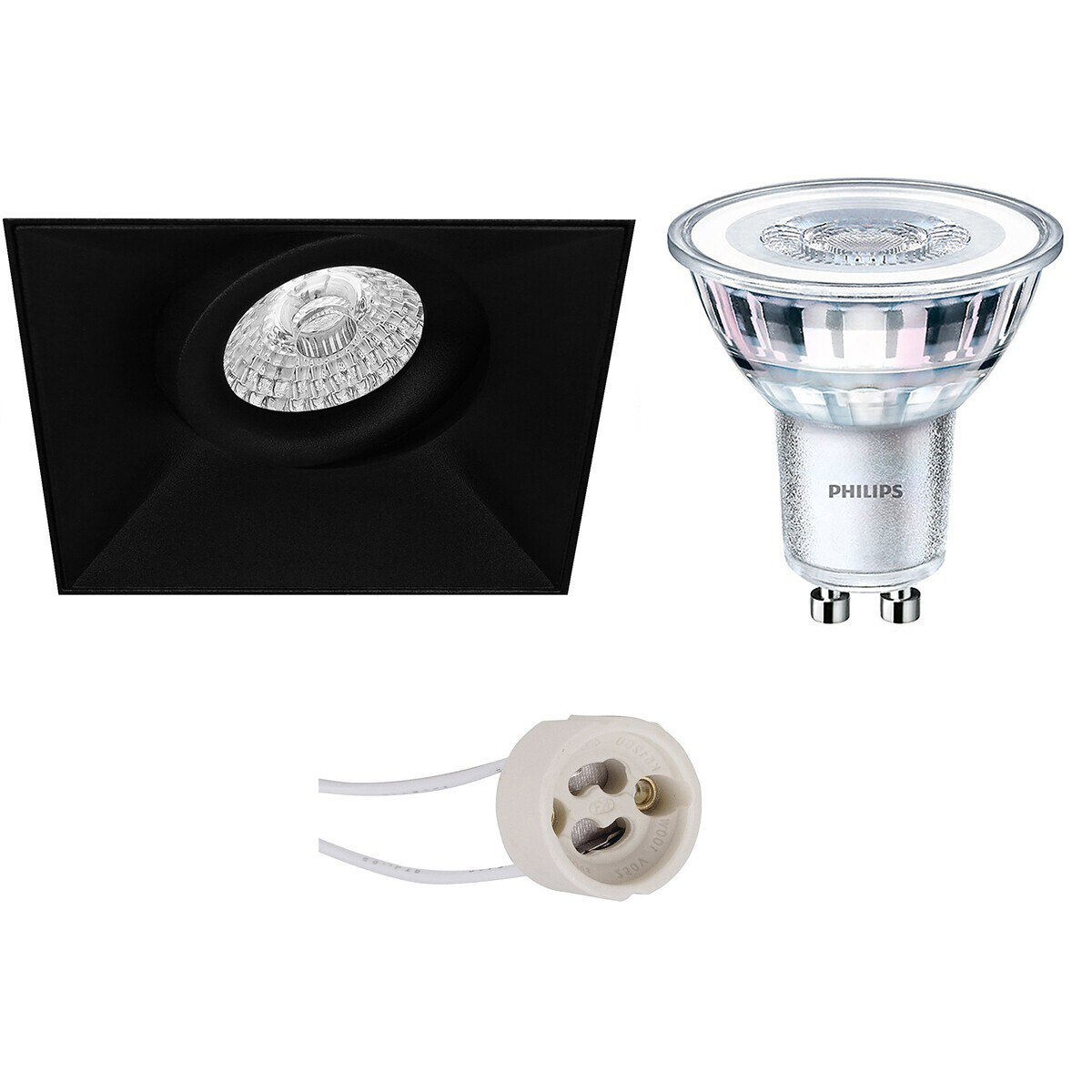 BES LED LED Spot Set - Pragmi Nivas Pro - GU10 Fitting - Inbouw Vierkant - Mat Zwart - Trimless - Kantelbaar - 150mm - Philips - CorePro 840 36D - 5W - Natuurlijk Wit 4000K - Dimbaar